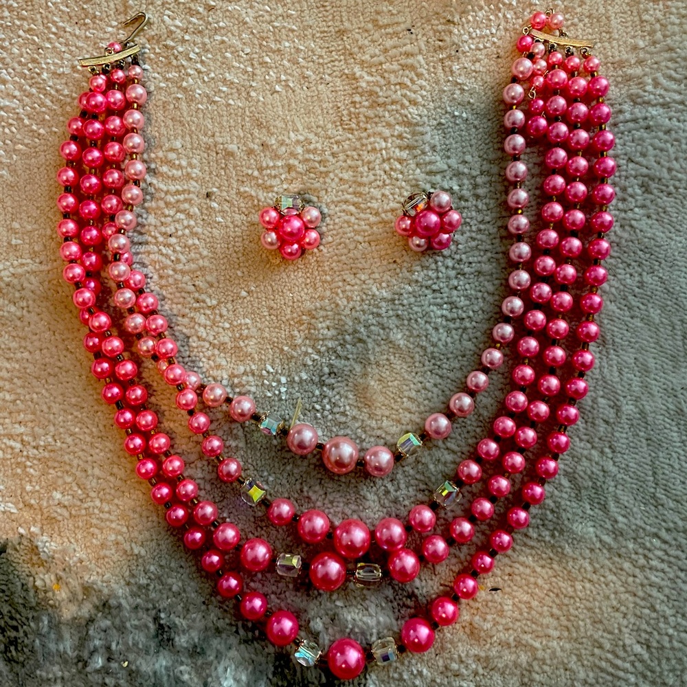 Vintage clip on earring and necklace set